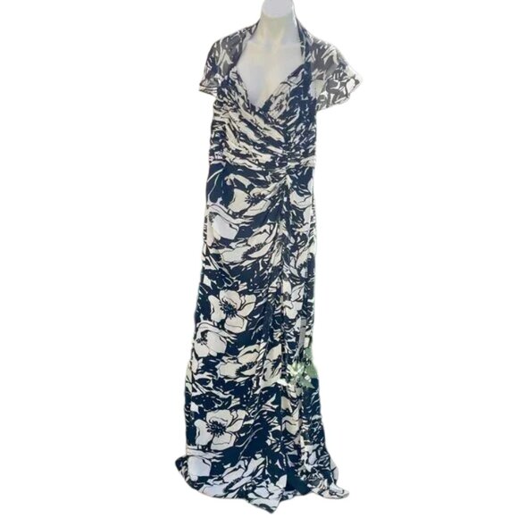 Tadashi Collection Floral Maxi Gown  Ruched Bodice Draped Back16 - Picture 1 of 6